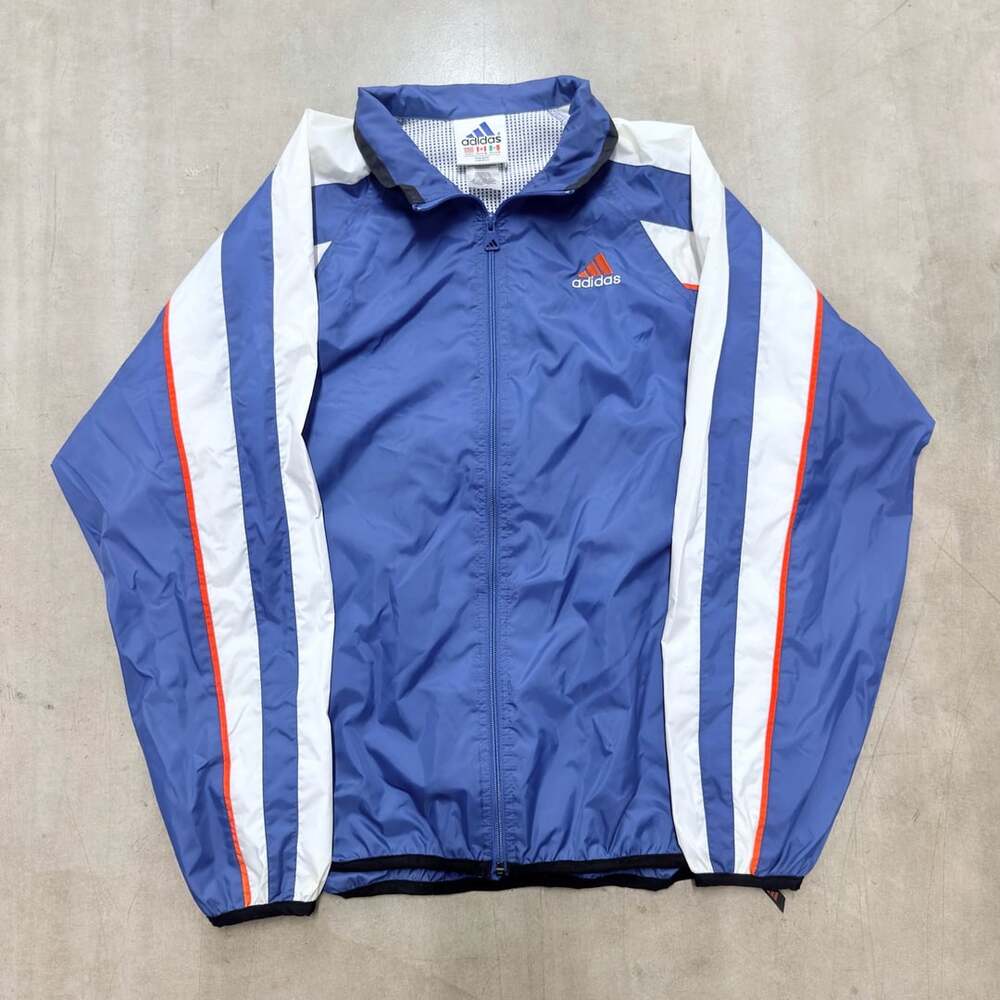 Adidas Windbreaker Jacket Size L Blue White Orange Full Zip Lined